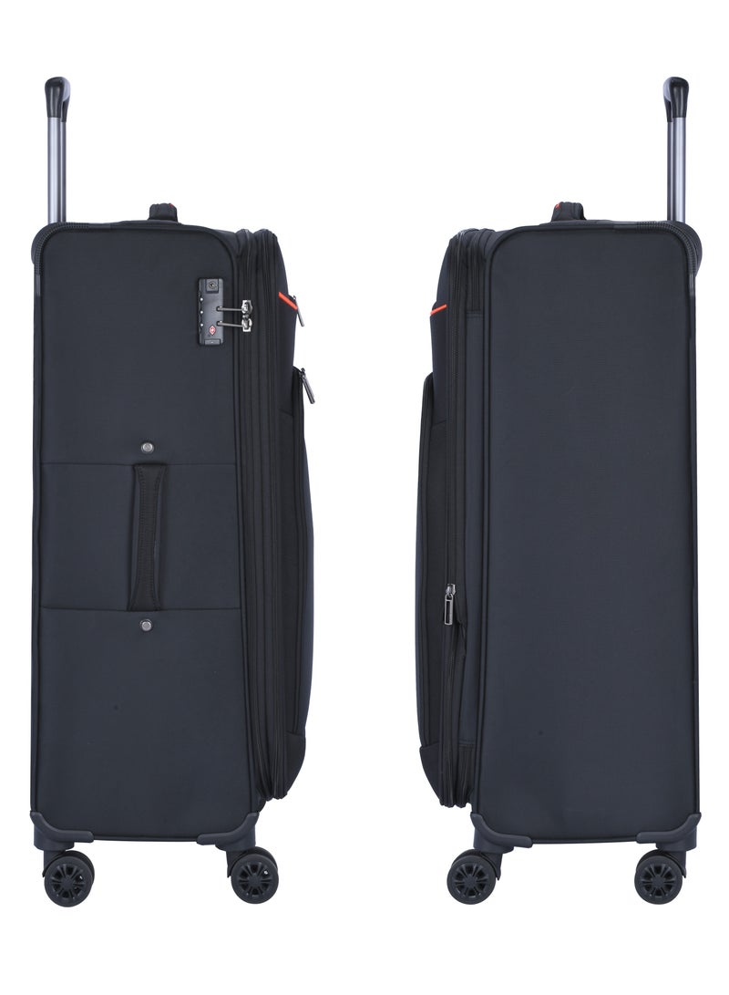 Expandable Trolley Luggage Set of 3 Bag Soft Suitcase for Unisex Travel Polyester Shell Lightweight with TSA lock Double Spinner Wheels E777SZ Black