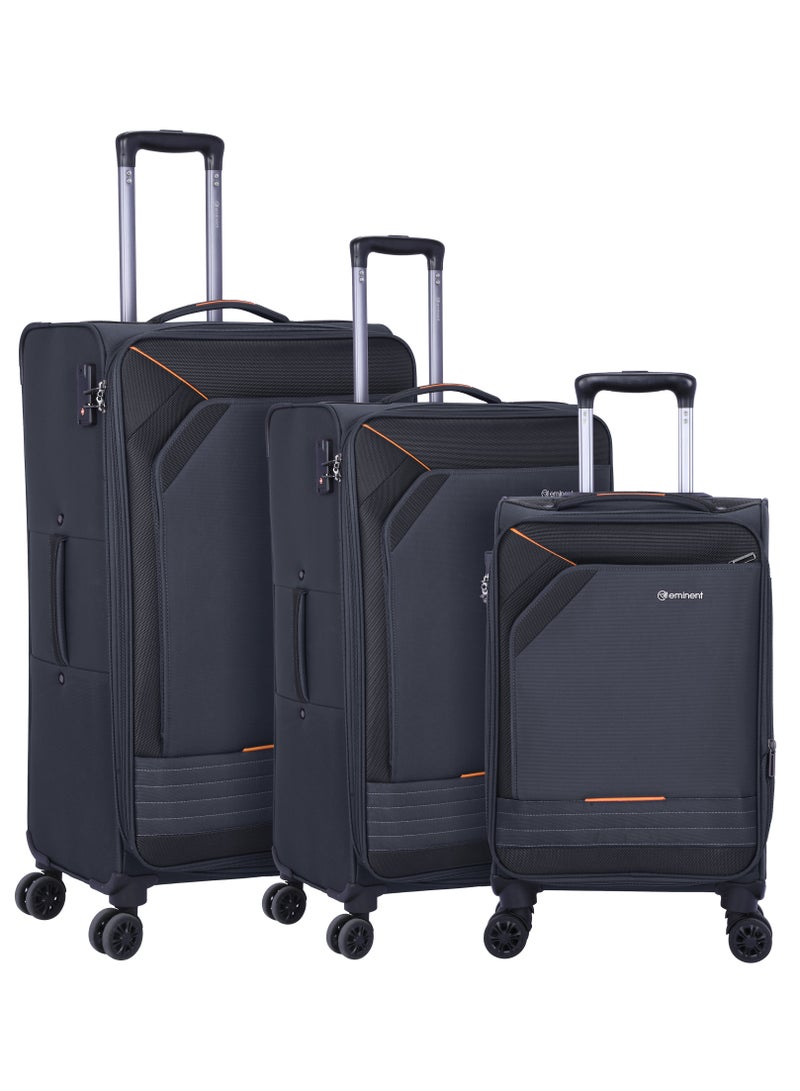 Expandable Trolley Luggage Set of 3 Bag Soft Suitcase for Unisex Travel Polyester Shell Lightweight with TSA lock Double Spinner Wheels E777SZ Black