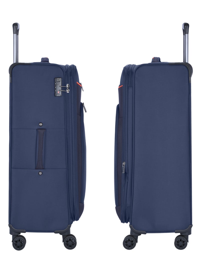 Expandable Trolley Luggage Set of 3 Bag Soft Suitcase for Unisex Travel Polyester Shell Lightweight with TSA lock Double Spinner Wheels E777SZ Navy Blue