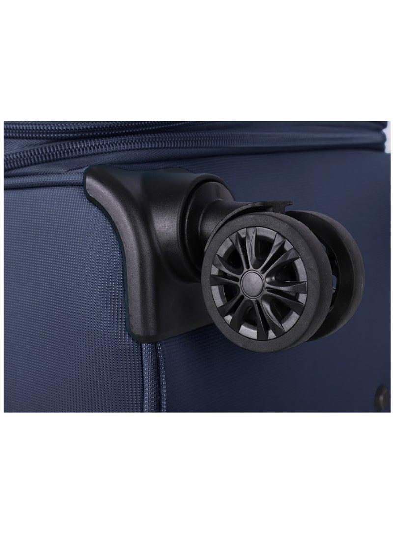 Expandable Luggage Trolley Bag Soft Suitcase for Unisex Travel Polyester Shell Lightweight with TSA lock Double Spinner Wheels E777SZ Medium Checked 24 Inch Navy Blue