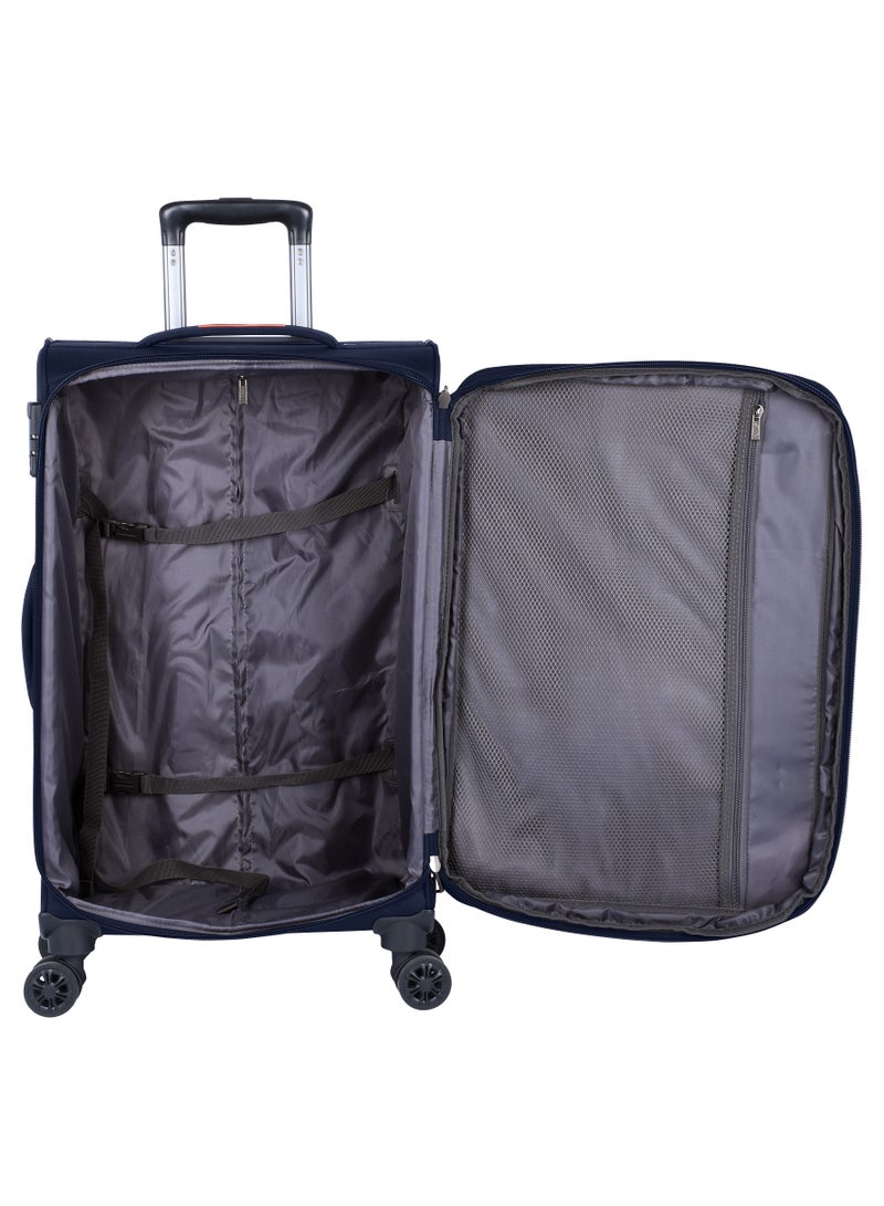 Expandable Luggage Trolley Bag Soft Suitcase for Unisex Travel Polyester Shell Lightweight with TSA lock Double Spinner Wheels E777SZ Medium Checked 24 Inch Navy Blue