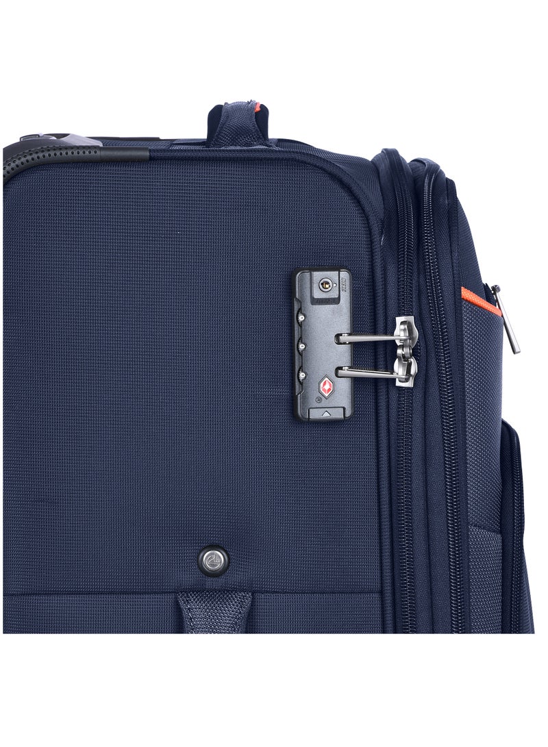 Expandable Luggage Trolley Bag Soft Suitcase for Unisex Travel Polyester Shell Lightweight with TSA lock Double Spinner Wheels E777SZ Medium Checked 24 Inch Navy Blue