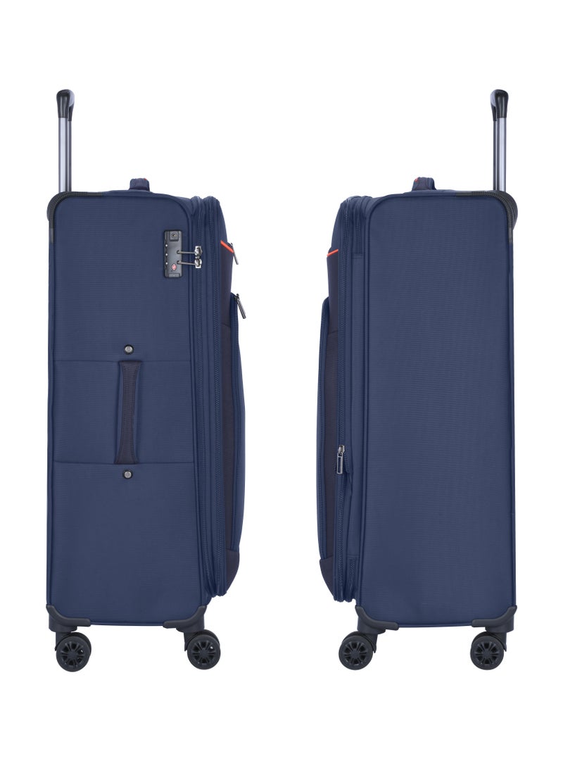 Expandable Luggage Trolley Bag Soft Suitcase for Unisex Travel Polyester Shell Lightweight with TSA lock Double Spinner Wheels E777SZ Medium Checked 24 Inch Navy Blue