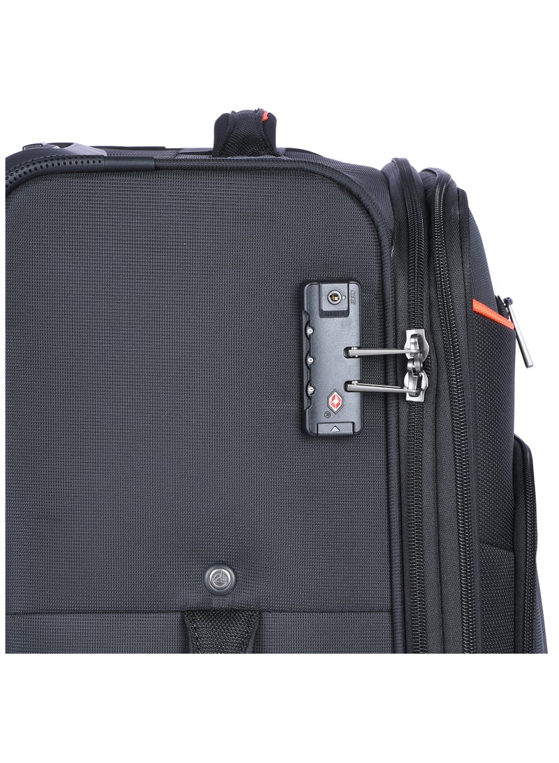 Expandable Luggage Trolley Bag Soft Suitcase for Unisex Travel Polyester Shell Lightweight with TSA lock Double Spinner Wheels E765SZ Medium Checked 24 Inch Black