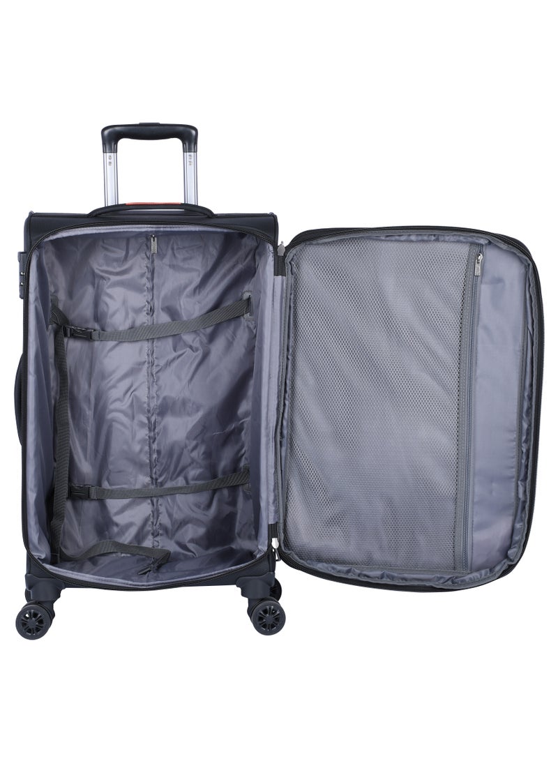 Expandable Luggage Trolley Bag Soft Suitcase for Unisex Travel Polyester Shell Lightweight with TSA lock Double Spinner Wheels E765SZ Medium Checked 24 Inch Black