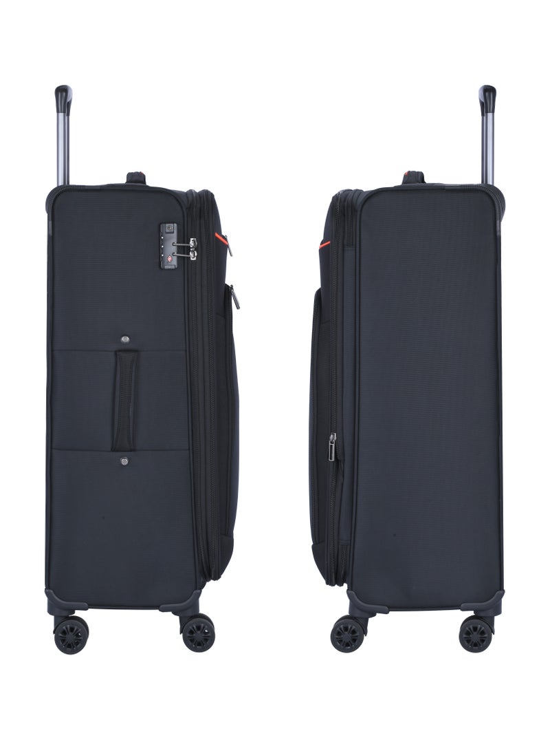 Expandable Luggage Trolley Bag Soft Suitcase for Unisex Travel Polyester Shell Lightweight with TSA lock Double Spinner Wheels E765SZ Medium Checked 24 Inch Black