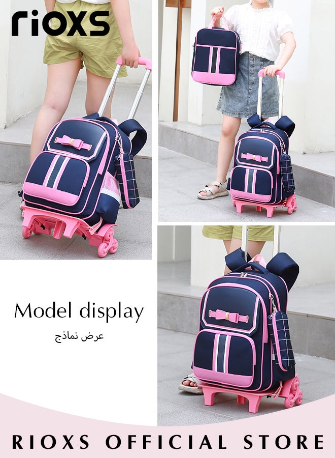 Kids 2 Pcs Rolling Backpacks and Handbag Fashion Printed Trolley School Bags Large Capacity Wheeled Cute Luggage Bag for Elementary Girls Schoolbag
