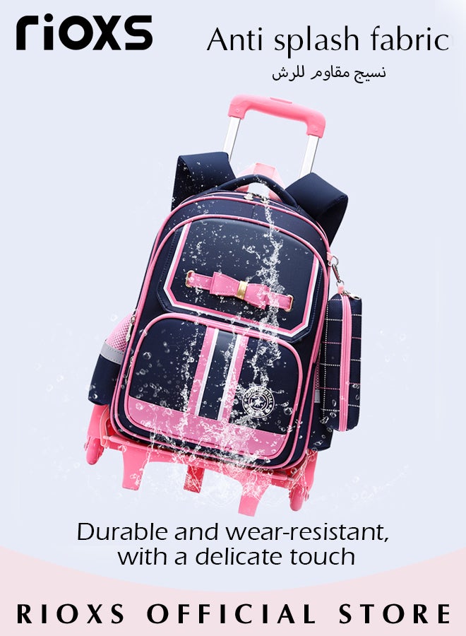 Kids 2 Pcs Rolling Backpacks and Handbag Fashion Printed Trolley School Bags Large Capacity Wheeled Cute Luggage Bag for Elementary Girls Schoolbag