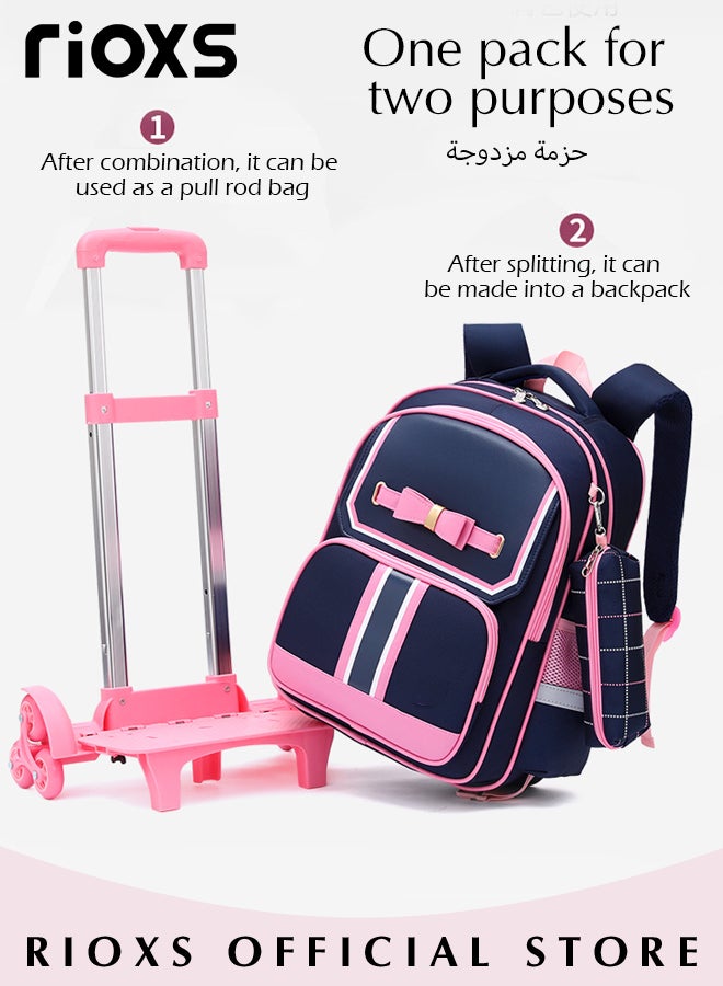 Kids 2 Pcs Rolling Backpacks and Handbag Fashion Printed Trolley School Bags Large Capacity Wheeled Cute Luggage Bag for Elementary Girls Schoolbag