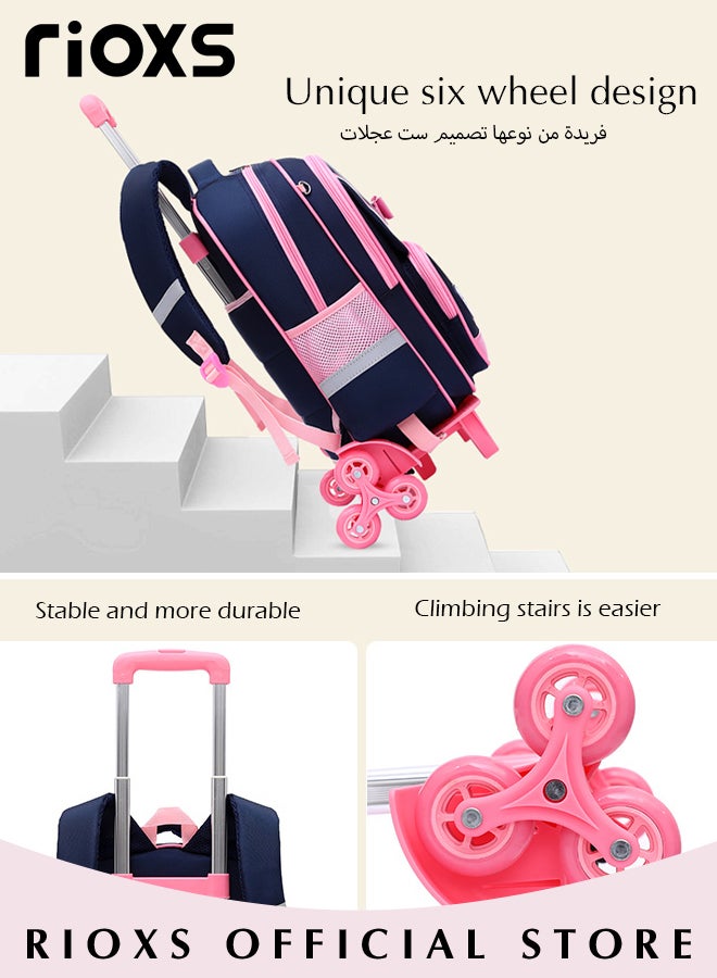 Kids 2 Pcs Rolling Backpacks and Handbag Fashion Printed Trolley School Bags Large Capacity Wheeled Cute Luggage Bag for Elementary Girls Schoolbag