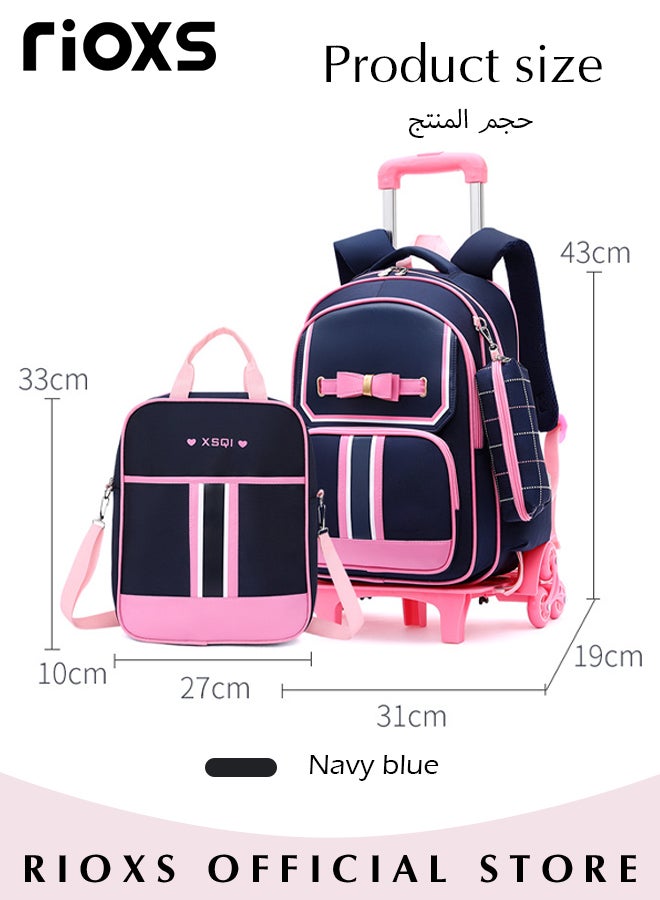 Kids 2 Pcs Rolling Backpacks and Handbag Fashion Printed Trolley School Bags Large Capacity Wheeled Cute Luggage Bag for Elementary Girls Schoolbag