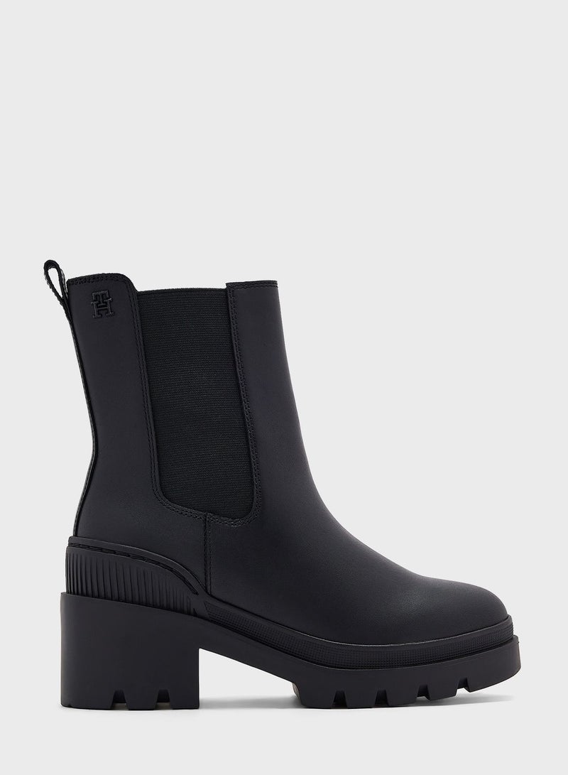 Casual Leather Mid Heel Ankle Boots