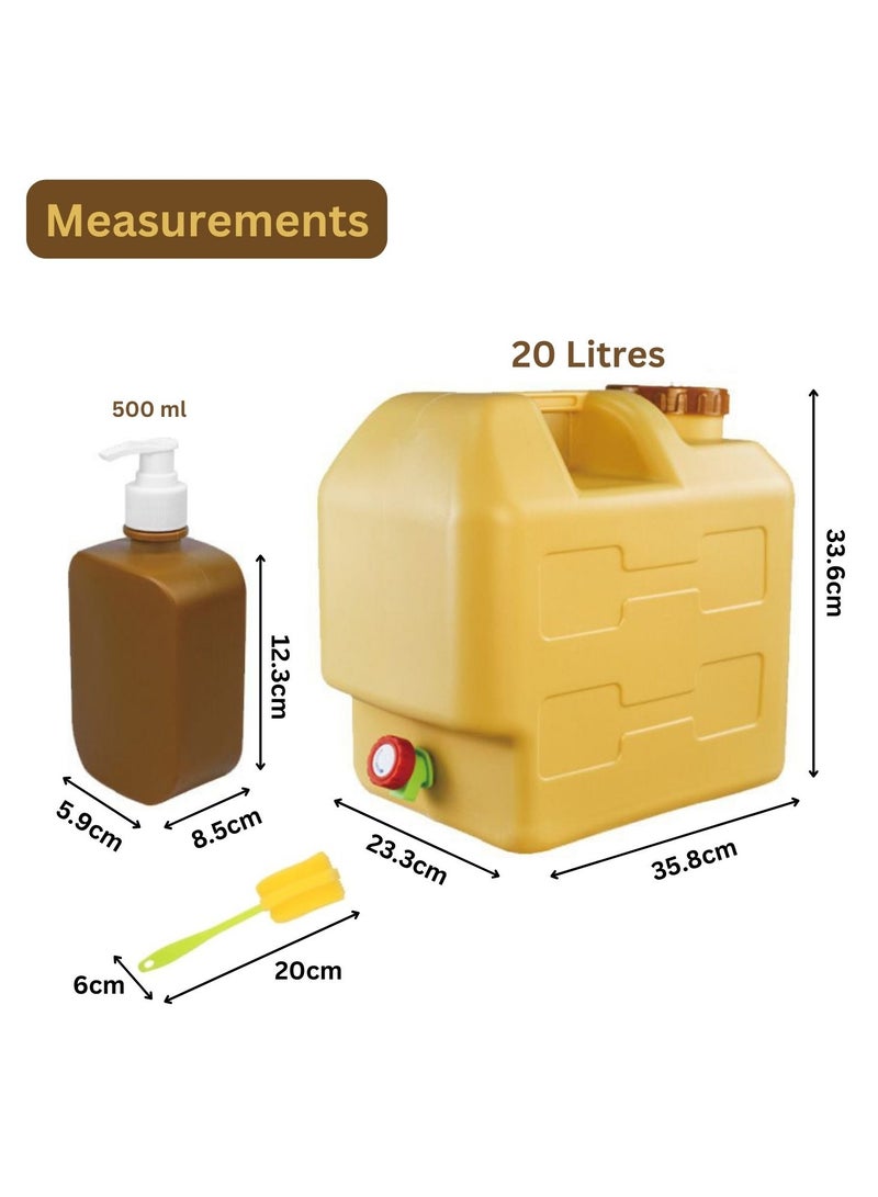 HEXAR 20L Portable Water Storage Container with Faucet BPA Free Water Jerrycan with 500ml Hand wash Bottle Camping Water Tank Large Water Bucket for Outdoor Picnic Hiking