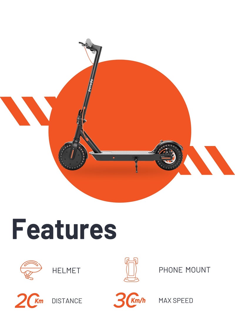 Electric City Scooter Pro 250W with Helmet / Included Phone Mount / 80kg Load / Durable Aluminum Alloy Scooter / Foldable - Black