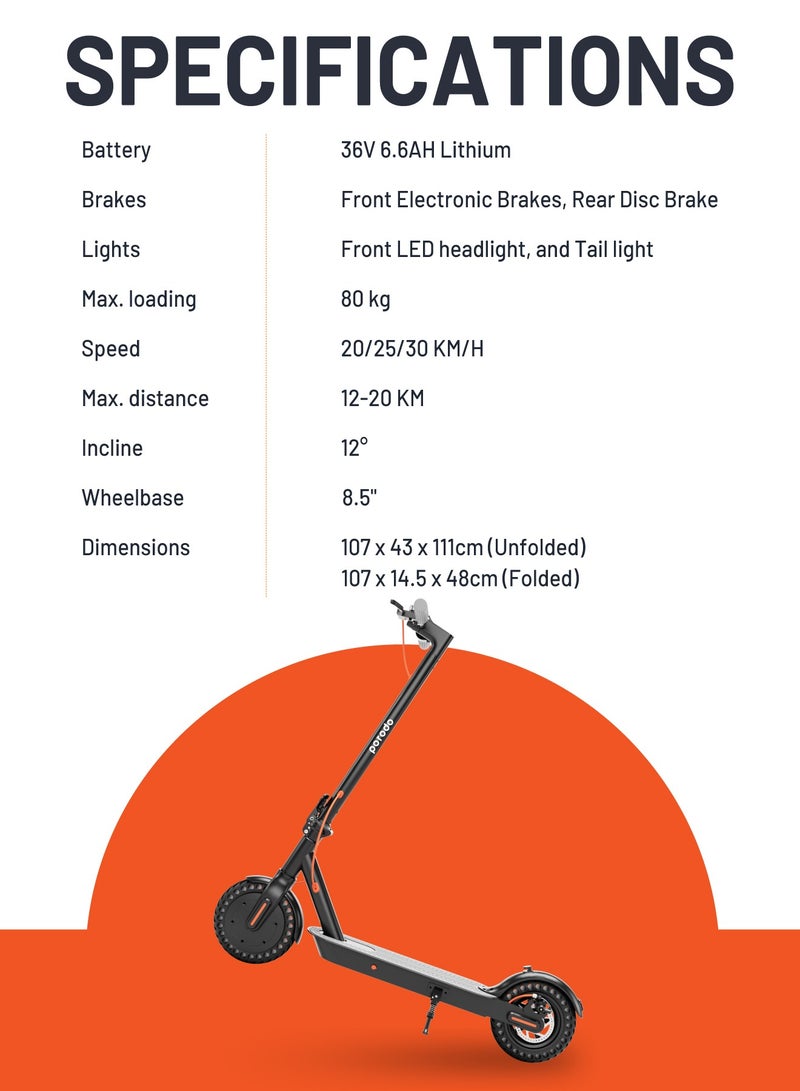 Electric City Scooter Pro 250W with Helmet / Included Phone Mount / 80kg Load / Durable Aluminum Alloy Scooter / Foldable - Black