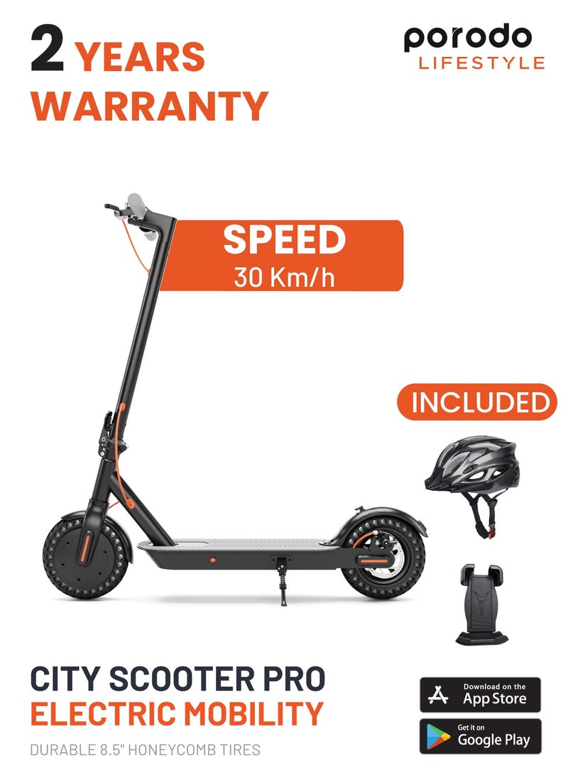 Electric City Scooter Pro 250W with Helmet / Included Phone Mount / 80kg Load / Durable Aluminum Alloy Scooter / Foldable - Black