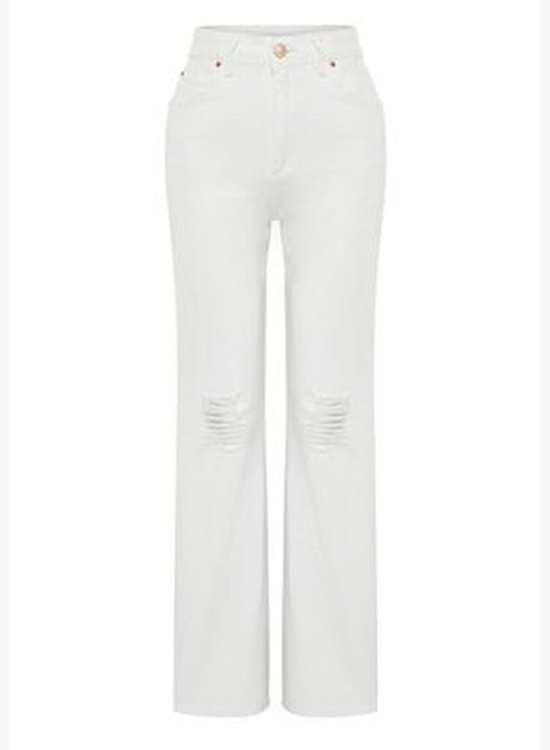 White Ripped High Waist Wide Leg Jeans TWOSS24JE00166