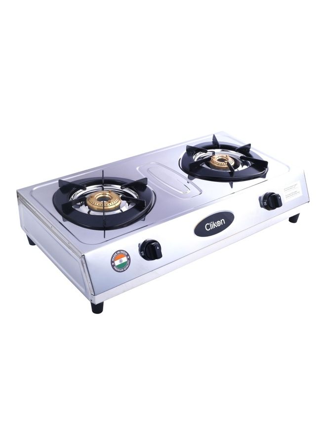 Auto Ignition, High Efficiency 2 Burner Gas Stove with Heavy Gauge Stainless Steel Body, Automatic Ignition, For LPG Use Only CK4287 Silver and black