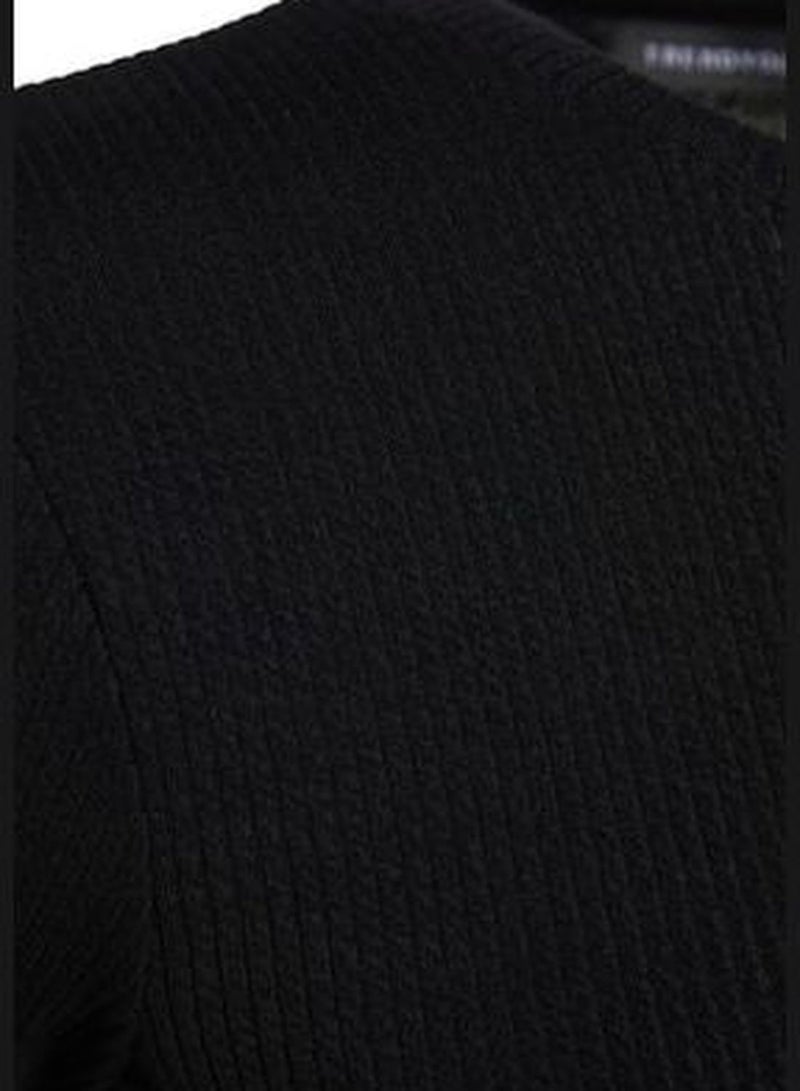Black Half Sleeves Knitted Body Tunic With Snap Fastener