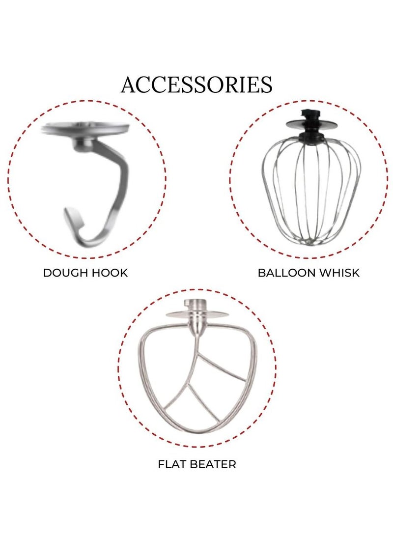 Mebashi 3-in-1 Stand Bowl Mixer Kitchen Machine, 1300W With 6.7L Stainless Steel Bowl K-Beater, Whisk, Dough Hook, Blender(ME-SBM1108W) (White)