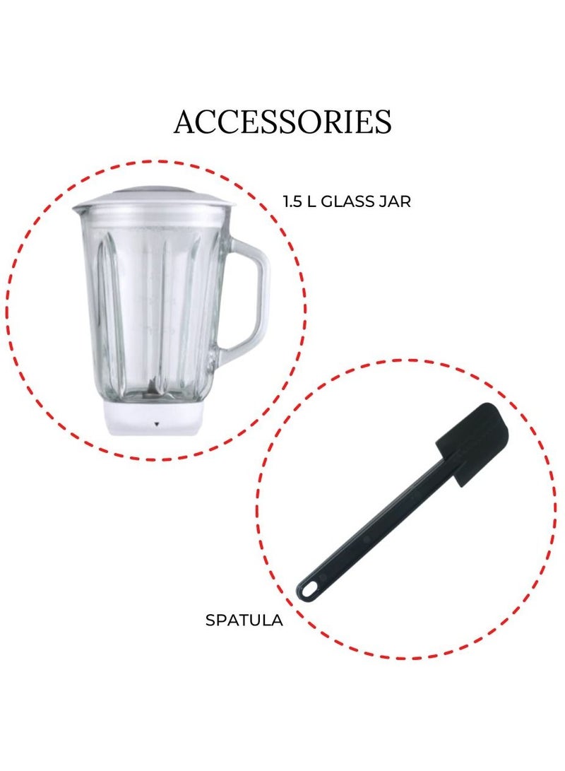 Mebashi 3-in-1 Stand Bowl Mixer Kitchen Machine, 1300W With 6.7L Stainless Steel Bowl K-Beater, Whisk, Dough Hook, Blender(ME-SBM1108W) (White)