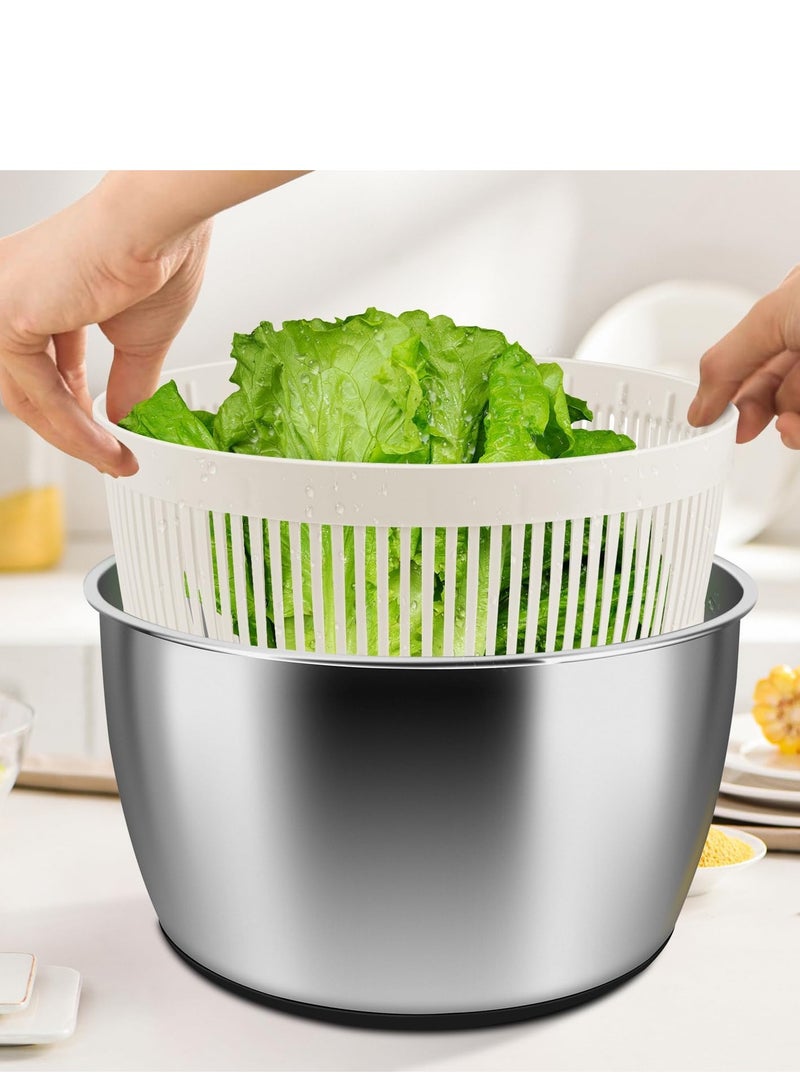 Fruits Vegetable Salad Dehydrator Dryer and Washer : Salad Spinner, Oil Shaker, Anti-Shake, Easy Drain, Compact Storage (stainless_steel)