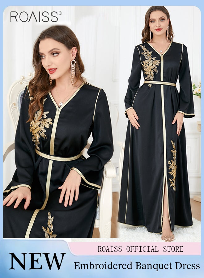 Abaya Style Exquisite Embroidered Pattern Robe Loose Fitting Women's Daily Casual Versatile Long Dress Elegant Embroidery for Daily Casual Commuting Formal Dress Comfortable