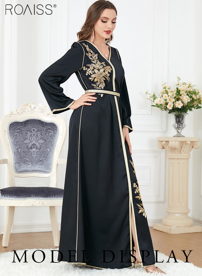 Abaya Style Exquisite Embroidered Pattern Robe Loose Fitting Women's Daily Casual Versatile Long Dress Elegant Embroidery for Daily Casual Commuting Formal Dress Comfortable