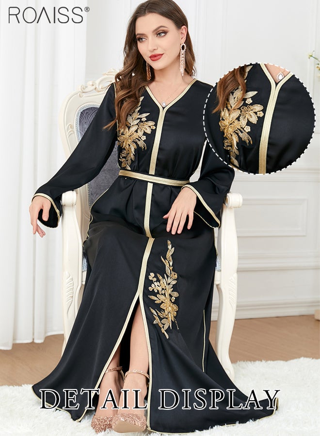 Abaya Style Exquisite Embroidered Pattern Robe Loose Fitting Women's Daily Casual Versatile Long Dress Elegant Embroidery for Daily Casual Commuting Formal Dress Comfortable