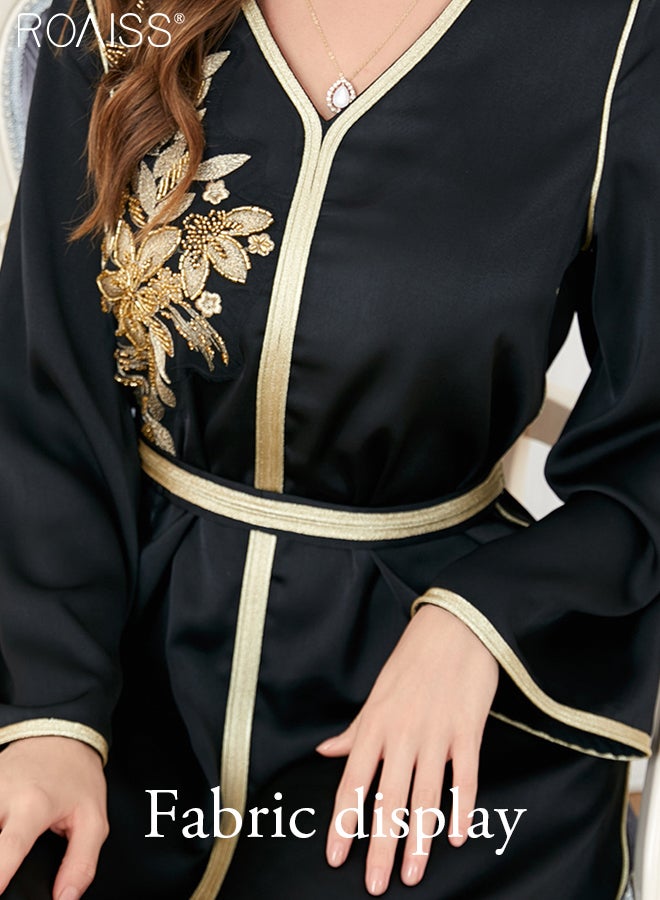 Abaya Style Exquisite Embroidered Pattern Robe Loose Fitting Women's Daily Casual Versatile Long Dress Elegant Embroidery for Daily Casual Commuting Formal Dress Comfortable