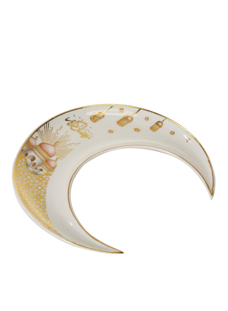 Liying Crescent Moon Iftar Food Serving Tray 24CM(B), Ramadan ceramic Platters Table Décor for Breakfast, Dinner, Dessert and Pastry Display Holder Decoration