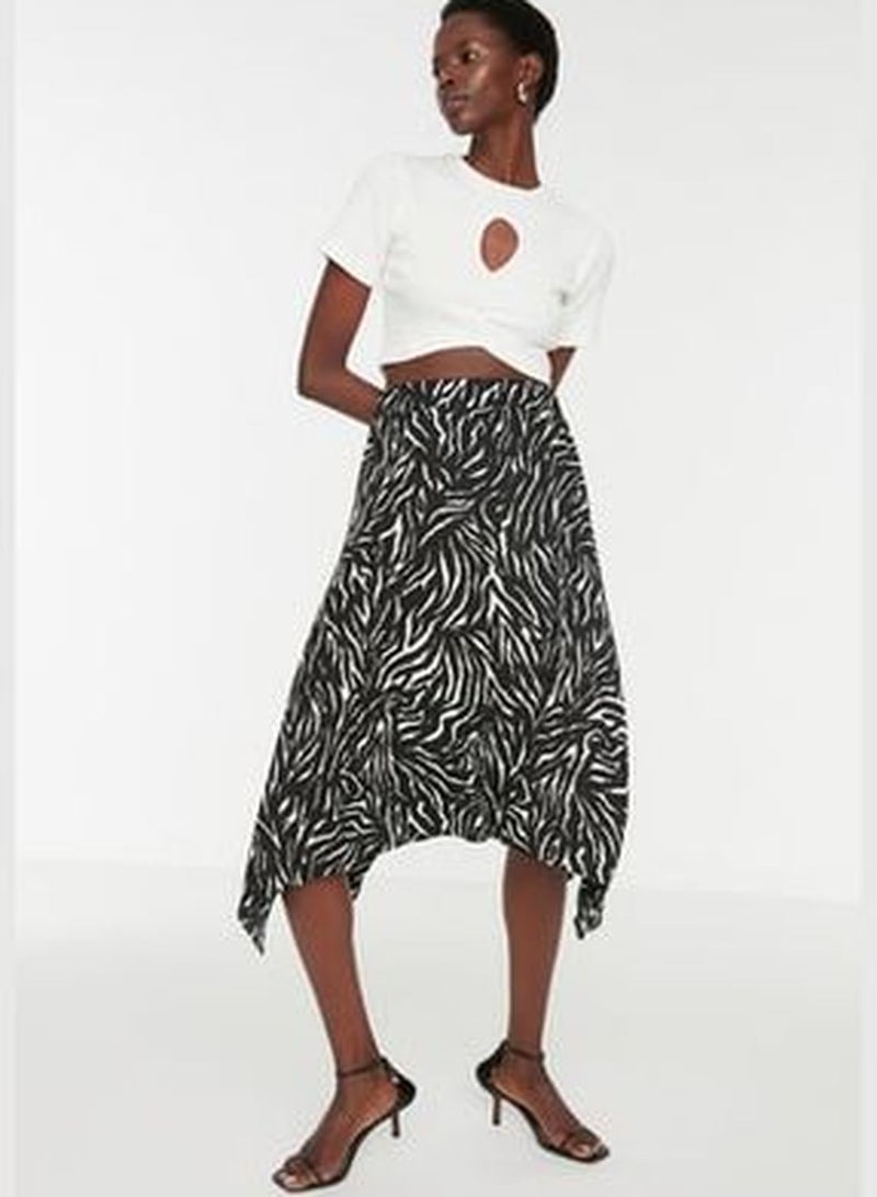 White Patterned Asymmetrical Knitted Skirt TWOAW20ET0440