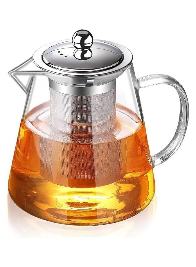 Glass Teapot Kettle with Removable Stainless Steel Infuser,Borosilicate Glass Tea Pot with Strainer for Blooming Tea，Coffee & Loose Leaf Tea, Microwave & Stovetop Safe