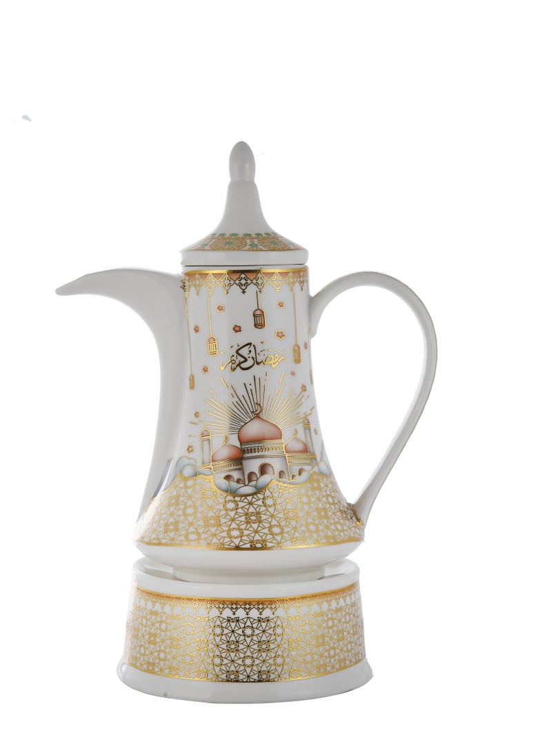 Liying Ramdan Gold coarted Design Ceramic Arabic Coffee Pot and Heat Resistant with Candle Warmer, Ramadan Decorations for Table for Coffee