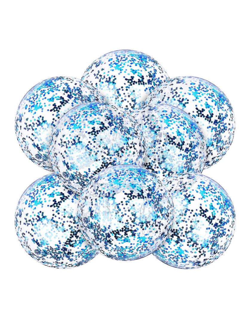 Inflatable Beach Ball, Color Confetti Transparent Pool Party Ball 40 cm Elastic Floating Water Toy Ball Water Play Blue Sequins Ball Suitable for Boys and Girls Summer Beach, Pool (8 Pieces)