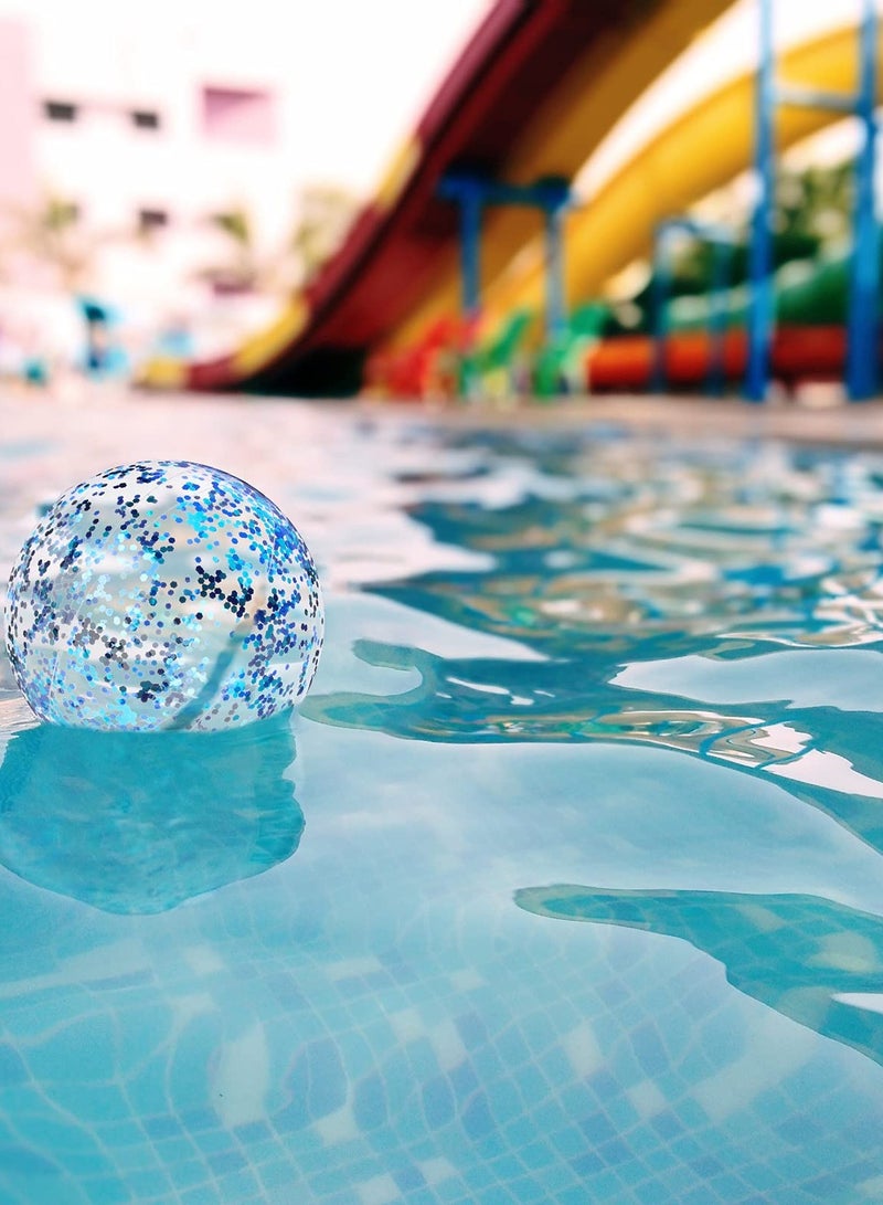 Inflatable Beach Ball, Color Confetti Transparent Pool Party Ball 40 cm Elastic Floating Water Toy Ball Water Play Blue Sequins Ball Suitable for Boys and Girls Summer Beach, Pool (8 Pieces)