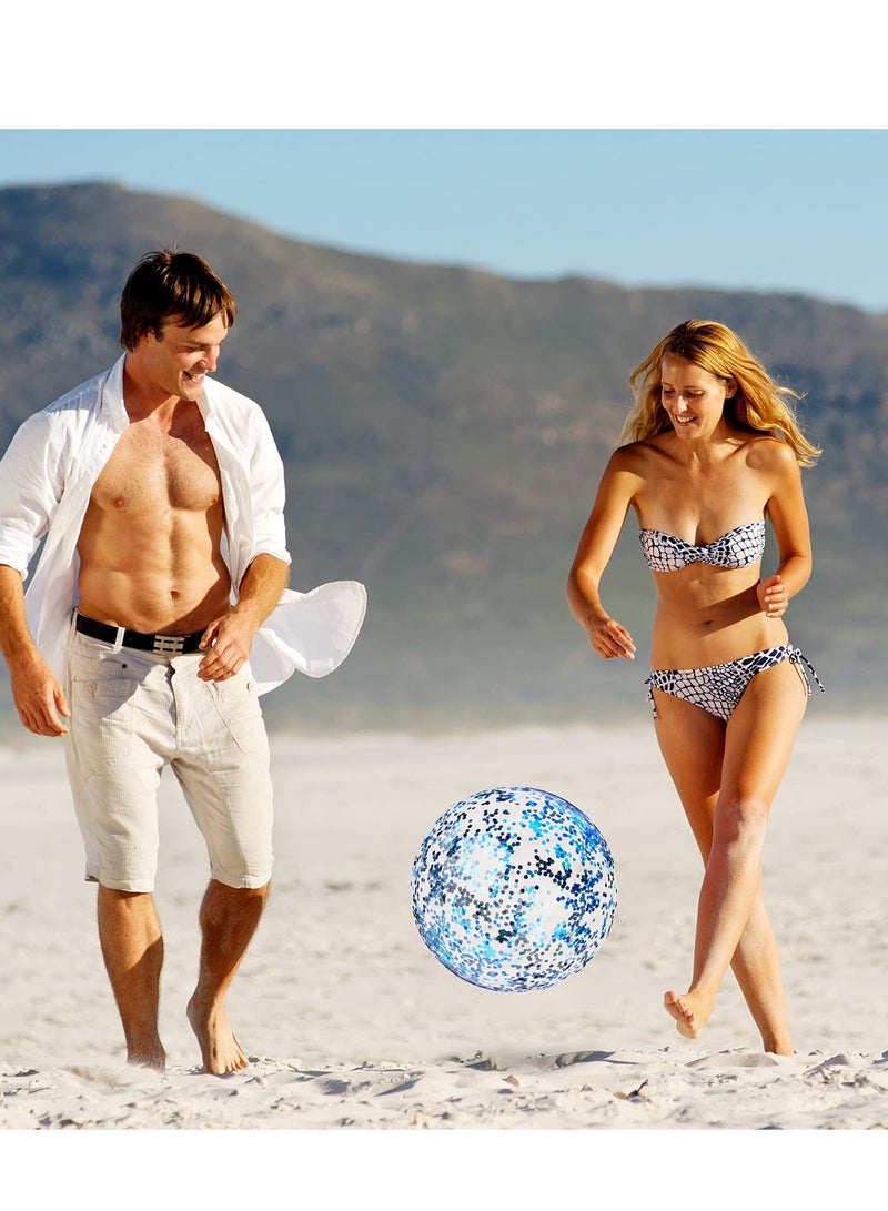 Inflatable Beach Ball, Color Confetti Transparent Pool Party Ball 40 cm Elastic Floating Water Toy Ball Water Play Blue Sequins Ball Suitable for Boys and Girls Summer Beach, Pool (8 Pieces)