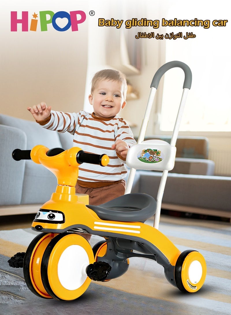 Children's Tricycle with Removable Push Handle,Music and Lights,Rear Storage Area,Silent Wheel,Ride On Toy for Kids