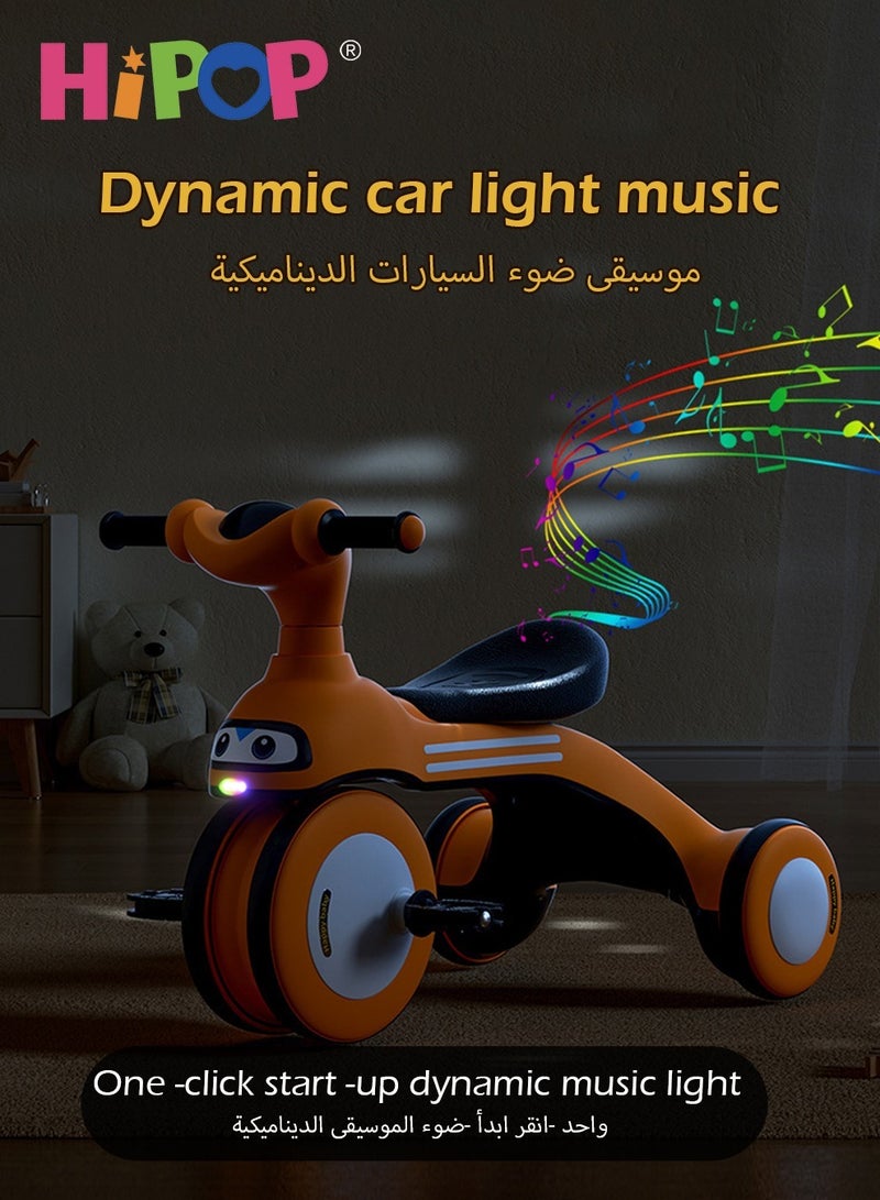 Children's Tricycle with Removable Push Handle,Music and Lights,Rear Storage Area,Silent Wheel,Ride On Toy for Kids