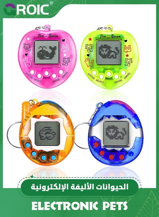 4 Pieces Virtual Pets Keychain Digital Nostalgic Electronic Pets Keychain,Pet Key Chain 90s Handheld Games Electronic Pets Game Keyring, Virtual Electronic Digital Pets Keychain,Handheld Game Machine