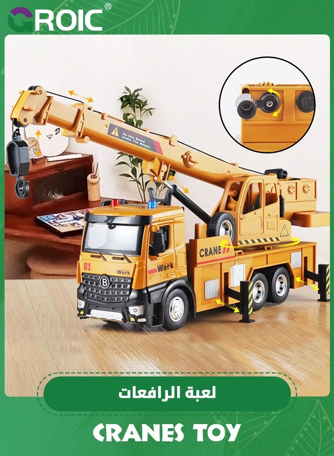 Children Crane Toy Metal DieCast Crane Model，Construction Truck Toys with Simulated Sounds and Lights,Large Crane Truck Toy