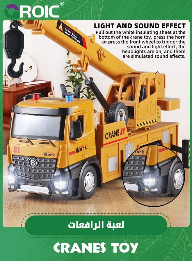 Children Crane Toy Metal DieCast Crane Model，Construction Truck Toys with Simulated Sounds and Lights,Large Crane Truck Toy