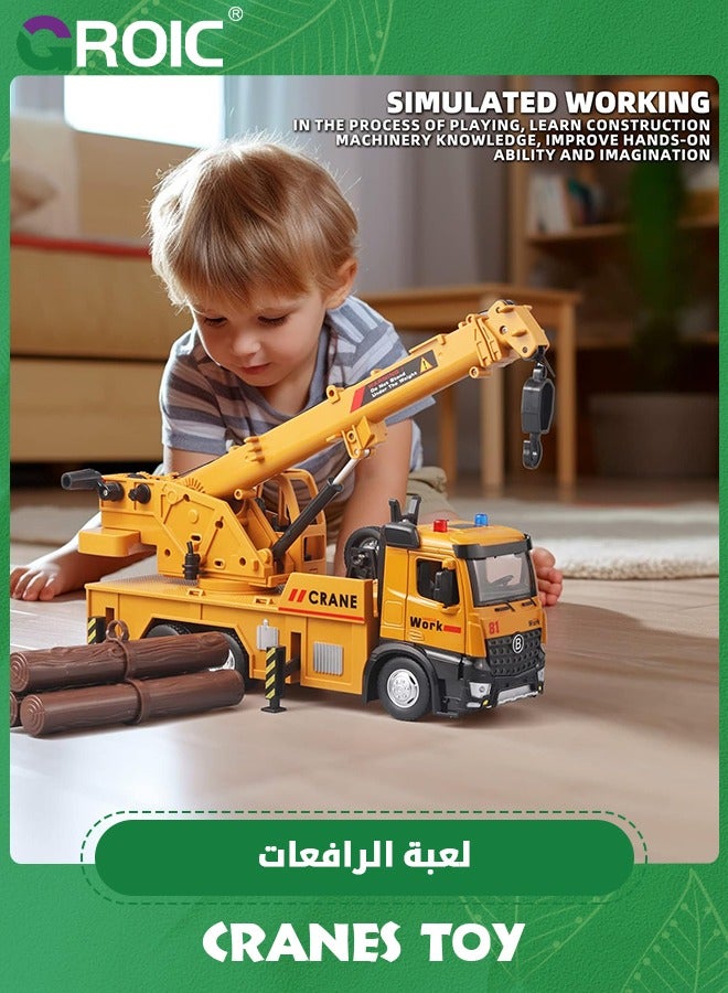 Children Crane Toy Metal DieCast Crane Model，Construction Truck Toys with Simulated Sounds and Lights,Large Crane Truck Toy