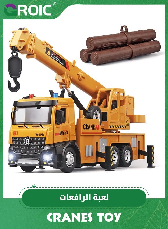 Children Crane Toy Metal DieCast Crane Model，Construction Truck Toys with Simulated Sounds and Lights,Large Crane Truck Toy