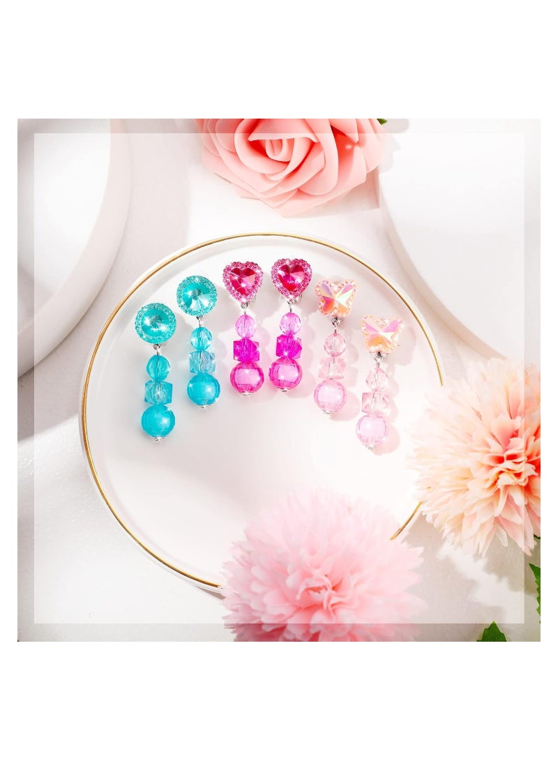 9 Pairs Girls Clip-on Earrings Pretend Princess Play Earrings Girl Party Favor Princess Clip on Earrings Pretend Play Earrings for Little Girl Kids Toddlers Jewelry Set