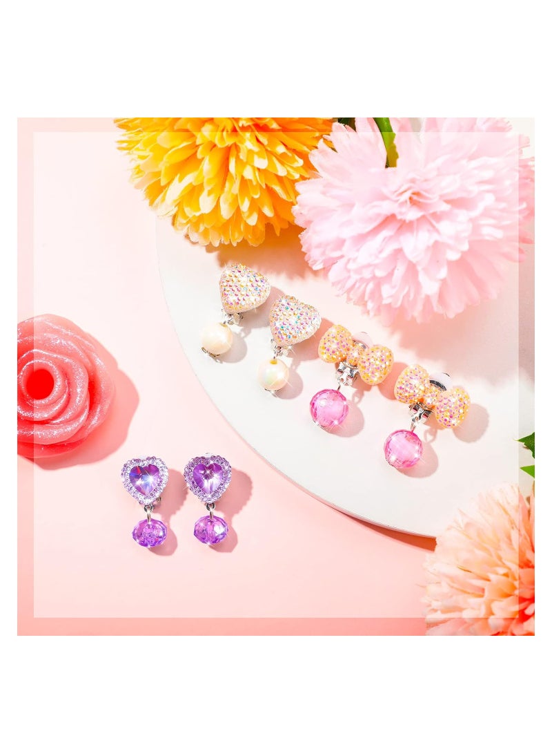 9 Pairs Girls Clip-on Earrings Pretend Princess Play Earrings Girl Party Favor Princess Clip on Earrings Pretend Play Earrings for Little Girl Kids Toddlers Jewelry Set