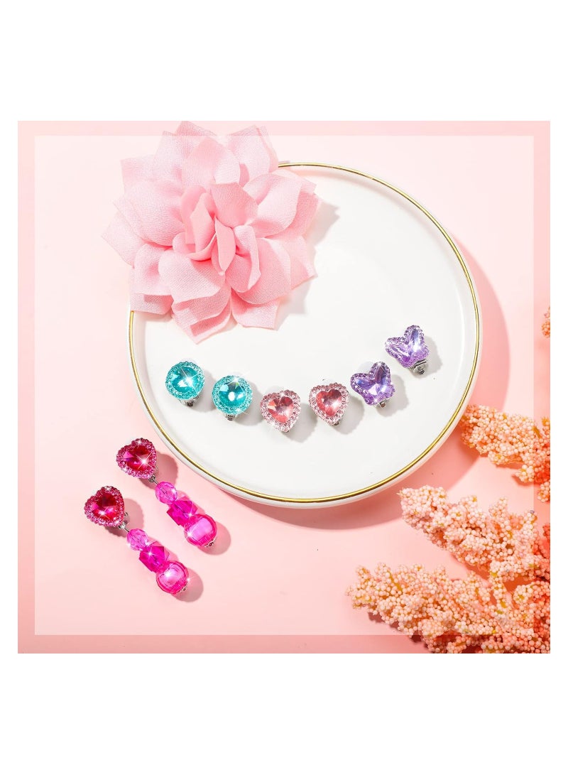 9 Pairs Girls Clip-on Earrings Pretend Princess Play Earrings Girl Party Favor Princess Clip on Earrings Pretend Play Earrings for Little Girl Kids Toddlers Jewelry Set