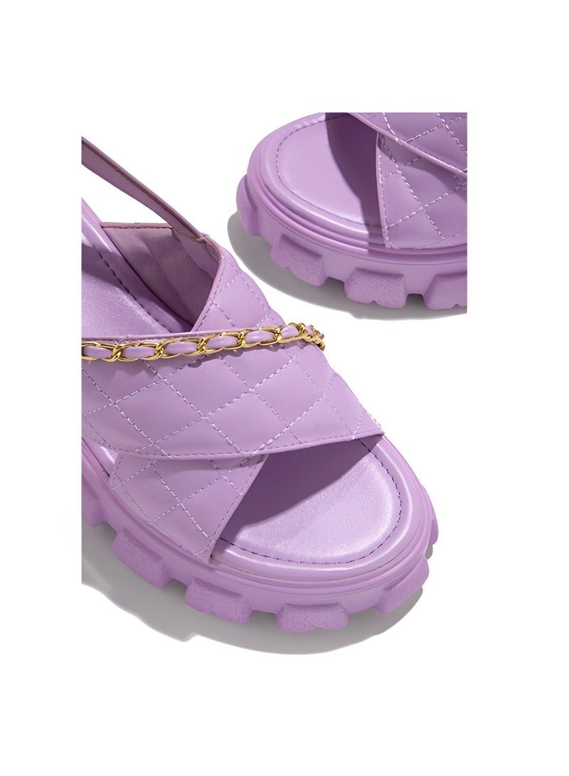 Women's Open Toe Sandals Platform Wedge Sandals with Chain Decoration Adjustable Ankle Strap Cross Strap Ankle Buckle Lightweight Sandals Summer Shoes