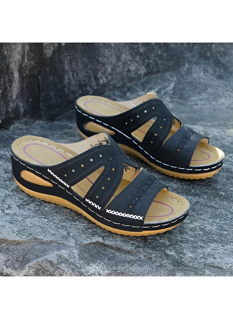 Women's Sandals Platform Wedge Slip On Dressy Casual Summer Beach Shoes Comfortable Lightweight Platform Shoes for Women