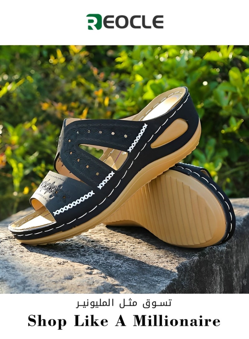 Women's Sandals Platform Wedge Slip On Dressy Casual Summer Beach Shoes Comfortable Lightweight Platform Shoes for Women